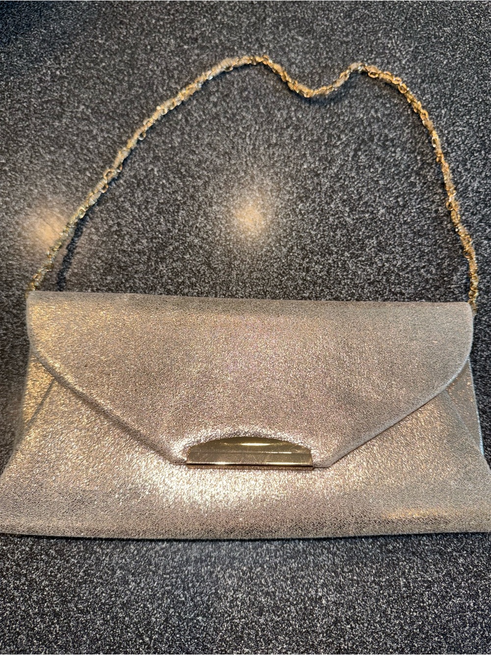 Blush Metallic Silver Envelope Clutch with Chain Strap